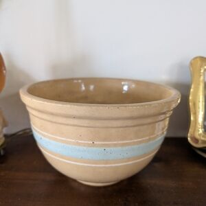 Antique Watt Light Aqua Blue Banded Stoneware Bowl Vintage Cottagecore Farmhouse